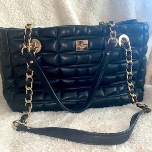 Kate Spade Quilted Box Leather Tote Black and Gold